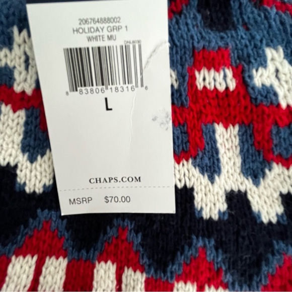 Chaps Women’s Sweater Large Oversized Off-white Knit Ski Fair-Isle Blue Red Soft - Picture 4 of 9